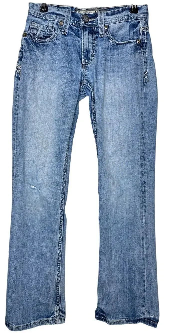 BKE Aiden Straight Leg Denim Jeans Medium Wash Contrast Embroidered Size 26x29